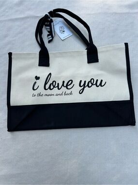 Canvas Tote Bag I Love You to the Moon and Back - Black and Cream